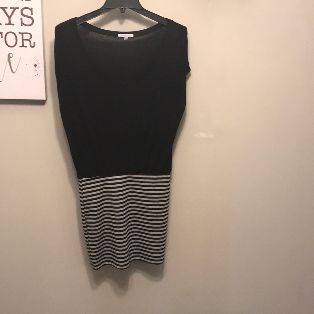 Black top with stripped bottom dress
